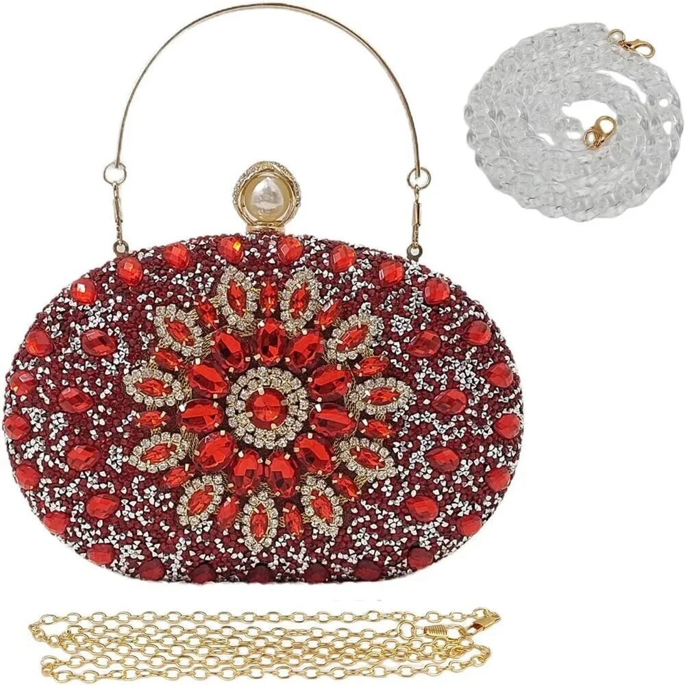 Multicolor Rhinestone Women Evening Clutch Satin Sparkly Bridal Prom Bag